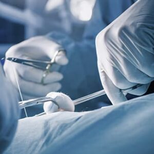 Doctor with surgical instruments