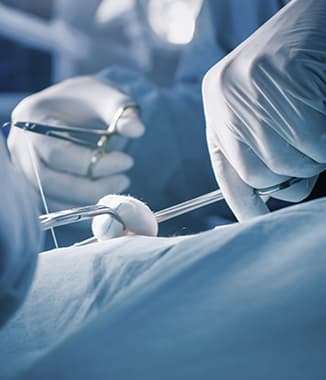 Doctor with surgical instruments